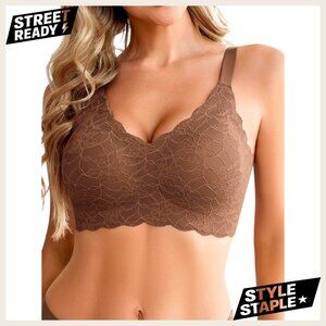 Seamless Wireless Bra Full Coverage Lace Tshirt Everyday Medium Support S-3XL